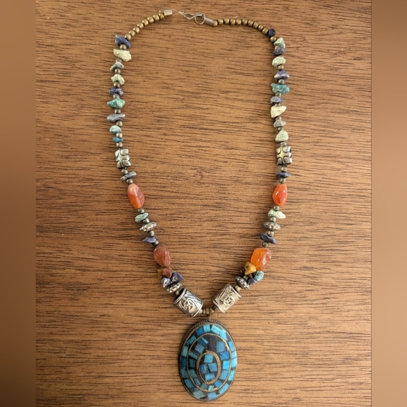 Vintage Antique Ancient Pendant Turquoise Necklace Boho Western Style - Picture 1 of 8